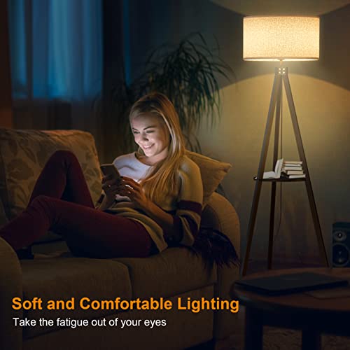 LEPOWER Shelf Floor Lamp Tripod Mid Century Modern Lamps for Living Room - color: Walnut Holder
