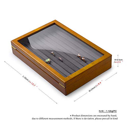 Oirlv Wood Jewelry Box Rings Earrings Acrylic Lid - size: Grey Ring/Earring Box