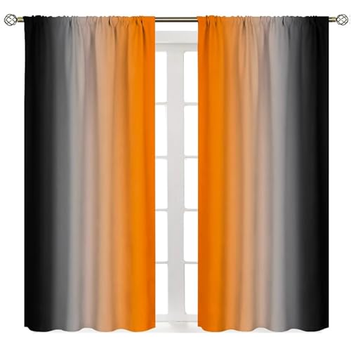 Orange Ombre Black Curtains,Abstract Art Painting Gradient Style Window Treatments for for Kids Decor Kitchen Bedroom Living Room 2 Panel Sets,42x45 Inch Decor - color: Geometric-20, size: 21"W x 44.5"L (Pack of 2)