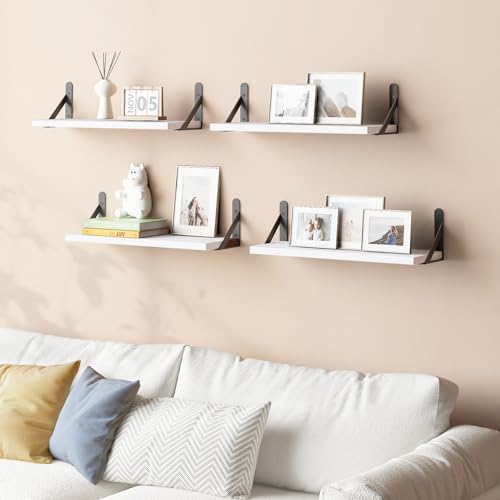 YGEOMER 16.5 Inch Floating Shelves for Wall Home Decor, White, Set of 6 - color: White, size: 16.5 x 6.1 x 0.59 inches