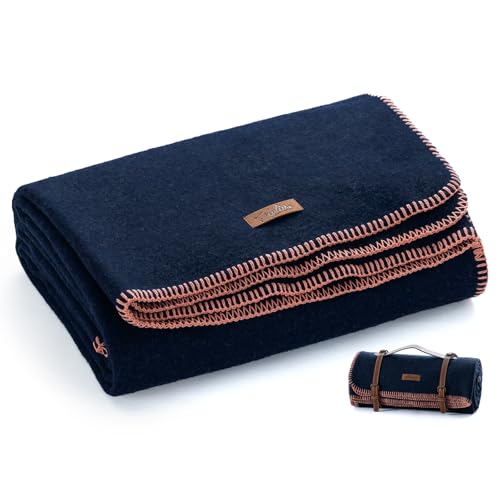 Molithe 100% Wool Blanket, 62" x 48", Warm, Thick, Military, Camping Gear - color: Navy Blue, size: Medium