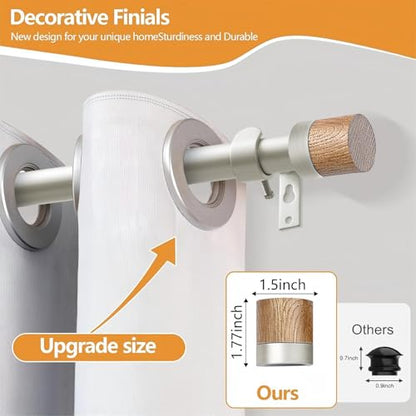 1 Pack Boho Rustic Adjustable Wood Curtain Rod 32-88 Inch, Nickel - color: Nickel, size: 32"-88"|1 PACK