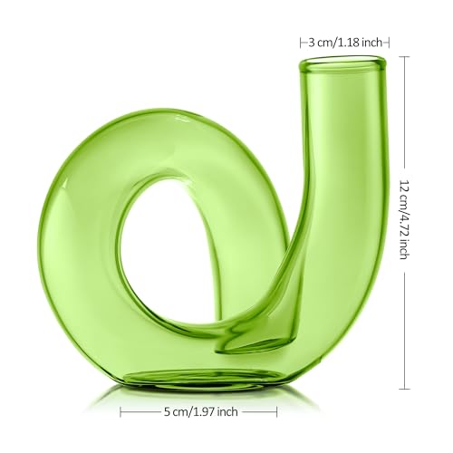 Joeyan Handmade Small Green Glass Flower Vase,Decorative Geometric Bud Vase - color: Green
