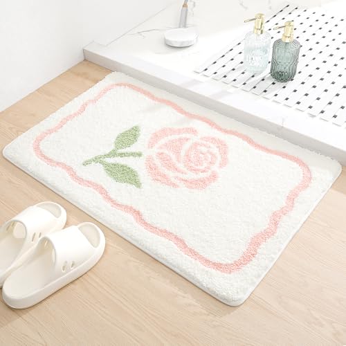 Molesun Floral Bath Mat 16x24, Soft Absorbent Microfiber Bath Rugs - color: Rose, size: 16" x 24"