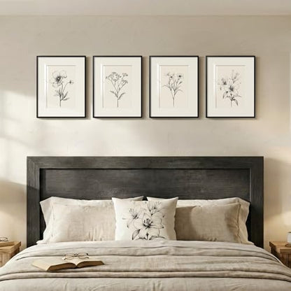 Framed Black and White Botanical Wall Art for Bathroom, 4 Piece 11x14 In - color: Black and White, size: 11" W x 14" H x 4 pcs