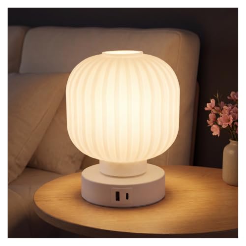 Elenhome Touch Bedside Table Lamp - Small Table Lamps,3 Way Dimmable with USB C+A Charging Ports - Bedroom Nightstand & Living Room Essential, 6W Bulb Included - color: White-USB1pack