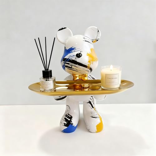 Bear Statue Resin Tray Sculpture for Home and Office Decor, Suitable for Bedroom, Living Room, Office on Table, Desktop, Shelves and Cabinet (Scratch) - color: Scratch