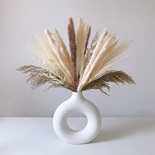 White Ceramic Vases for Pampas Grass,Water Drop Design Doughnut vase Modern Home Decor Minimalist Nordic Boho Ins Style (White Medium) - color: White, size: Medium