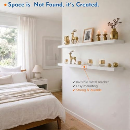 White Floating Shelves 48 inch Long, Large Wall Shelf for Living Room - color: White, size: 48 x 8 Inch