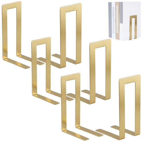 Chunful 6 Pcs Gold Modern Metal Book Ends for Shelves Decorative Small Bookends Book Shelf Organizer Minimalist Design Stopper to Hold Books for Office (Square) - color: Gold, size: Square