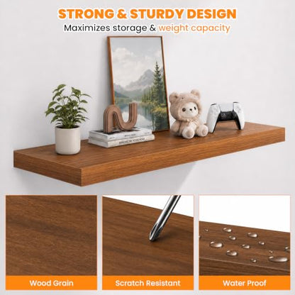 RICHER HOUSE 12 Inch Deep Floating Shelves, 36 Inch Long Wall Shelf, Walnut - color: Walnut, size: 36in