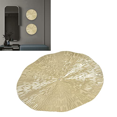 Aqur2020 Round Wall Art Decor, Gold Floating Circles Crinkle Abstract Geometric Iron Wall Art Metal Decor