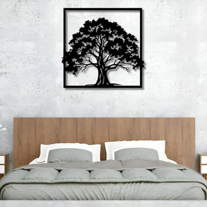 Tree of Life Metal Wall Art Decor | 17'' x 17'' x 0.05'' Tree Art Themed Wall Decorations | Handmade Indoor and Outdoor Wall Art (Tree, Black) - size: 17'' x 17'', style: Tree of life