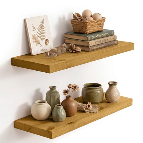 Solid Wood Floating Shelves for Wall 24 inch,Natural Wooden Shelf Set of 2 - color: Natural, size: 24inches-2P