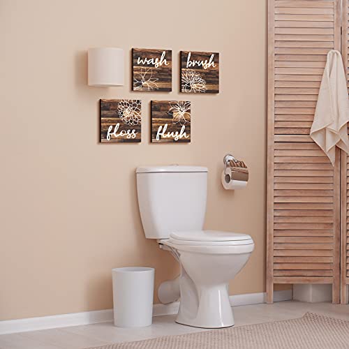 Jetec 4 Pcs Rustic Bathroom Wall Art Pictures, Brown Wooden Signs