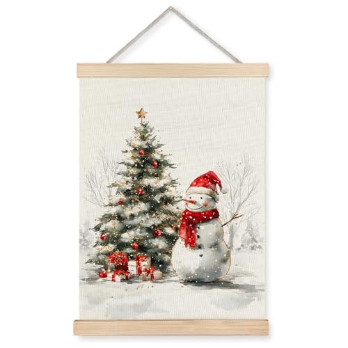 Exqcom Christmas Tree Snowmen Wall Decor, Rustic Christmas Wall Art Poster, Farmhouse Holiday Xmas Winter Scene Posters for Home Bedroom Living Room, 12x16 Inches - color: Christmas-Wall Decor-G