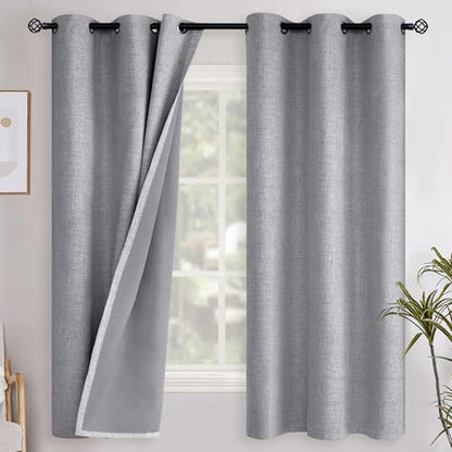 YoungsTex Grey Linen Blackout Curtains 38 X 63 Inch Length 2 Panels - color: Grey, size: 38"W x 63"L (Pack of 2)