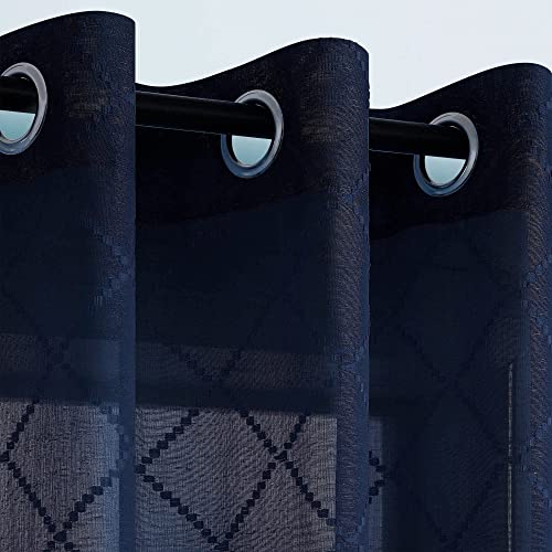 KOUFALL Navy Blue Curtains 63 Inch Length, Semi Sheer Curtains for Living Room 2 Panels Set with Grommet - color: Navy Blue, size: 52"W x 63"L (Pack of 2)