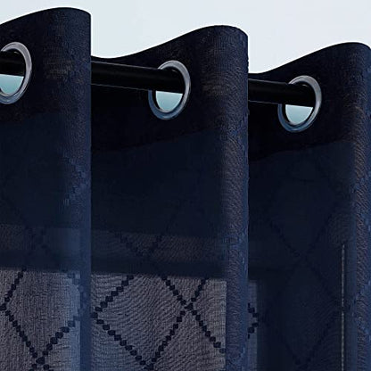 KOUFALL Navy Blue Curtains 63 Inch Length, Semi Sheer Curtains for Living Room 2 Panels Set with Grommet - color: Navy Blue, size: 52"W x 63"L (Pack of 2)