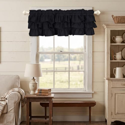 FUANGUI Ruffled Valance Curtain 42" W x 18" L Pleated Kitchen Valance - color: Black, size: 42"W x 18"L (Pack of 1)