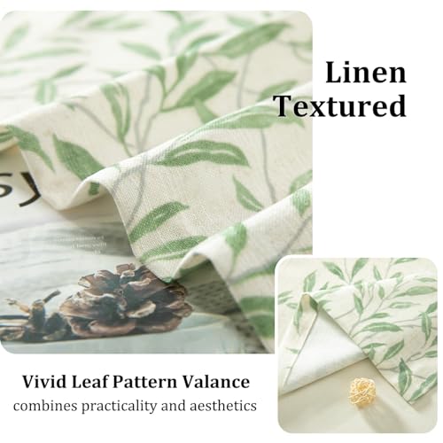 VOGOL Leaf Pattern Valance, Faux Linen Window Topper, 60x18, Green - color: Green, size: 60"W x 18"L (Pack of 1)