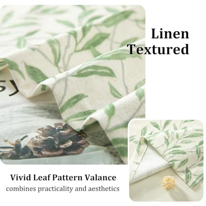VOGOL Leaf Pattern Valance, Faux Linen Window Topper, 60x18, Green - color: Green, size: 60"W x 18"L (Pack of 1)