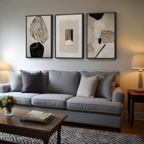 Large Framed Neutral Abstract Wall Art for Living Room,Set of 3, 24x36 In - color: Neutral, size: 24" W x 36" H x 3pcs