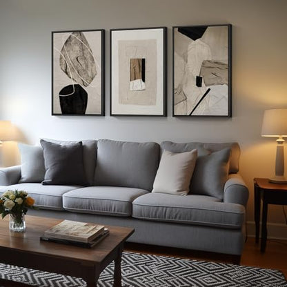 Large Framed Neutral Abstract Wall Art for Living Room,Set of 3, 24x36 In - color: Neutral, size: 24" W x 36" H x 3pcs