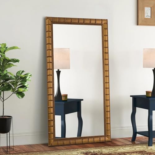 Large Vintage Decorative Mirror for Wall, 53'' x 29'' Antiuqe Warm Gold Living Room Mirrors with Bamboo-Joint Frame, Classic Vintage Gold Wooden Mirror, Horizontal/Vertical - color: Gold, size: 53"L x 29"W
