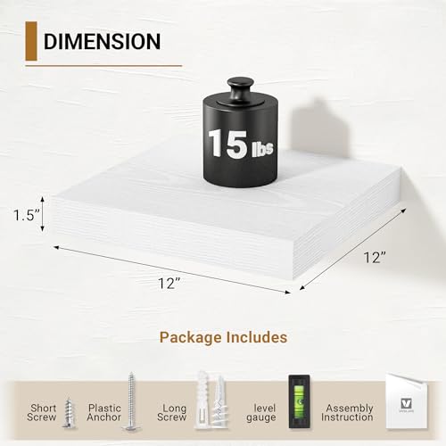 Vivelove White Floating Shelves 12 X 12 Inches, Set of 2 - color: White, size: 12”wx12”dx1.5”h
