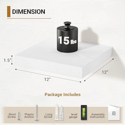 Vivelove White Floating Shelves 12 X 12 Inches, Set of 2 - color: White, size: 12”wx12”dx1.5”h