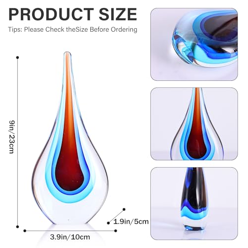 Hand Blown Glass Sculpture, Unique Mediterranean Style Decor, Glass Figurine with Crystal-Like Finish, Decorative Paperweights for Office Desk, Living Room, Bedroom, Cabinets (Blue Red) - color: Blue Red
