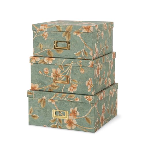 Soul & Lane - Decorative Storage Boxes with Lids, Set of 3, Botanical Sage