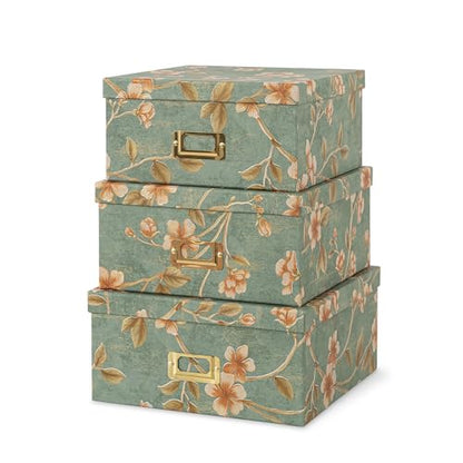 Soul & Lane - Decorative Storage Boxes with Lids, Set of 3, Botanical Sage