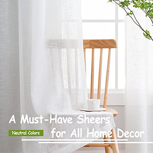 Linen Textured White Sheer Curtains for Living Room Bedroom 52x84" Privacy - color: White - Rod Pocket, size: 52"W x 84"L (Pack of 2)