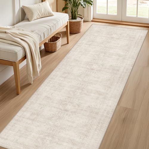 2'6''x10' Hallway Washable Runner Rug:Neutral Kitchen Carpet Beige - color: Beige, size: 2'6" x 10' (Runner)