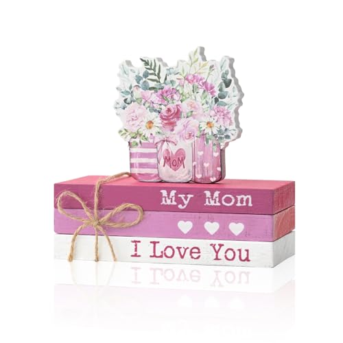 Smile 4pcs Mother's day Indoor Decorations Wooden Decor Table Centerpiece Love My Mom Wooden Plaque Ornaments for Home Kitchen - style: Mother’s day