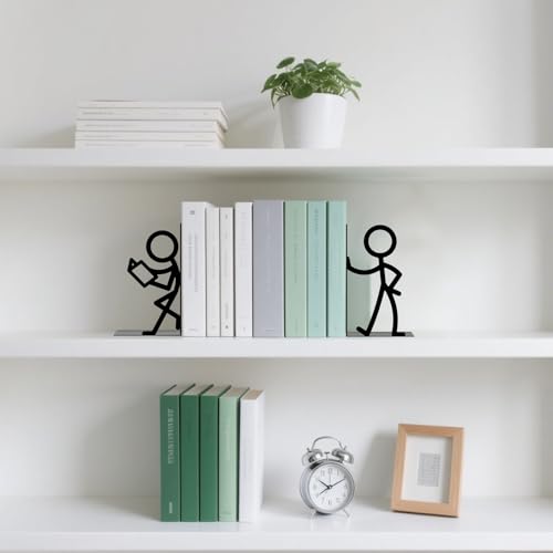 Metal Bookends Reading People Book Ends for Shelves - color: Black - 1 Pair People Reading Book