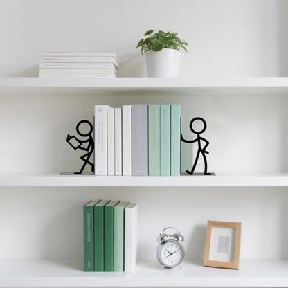 Metal Bookends Reading People Book Ends for Shelves - color: Black - 1 Pair People Reading Book