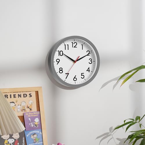 AKCISOT 8 Inch Wall Clock, Silent Battery Operated Analog Clock, Gray - color: F_gray, size: 8 Inch
