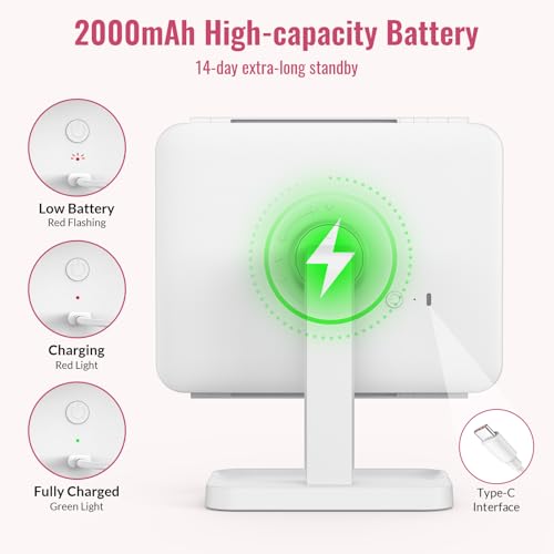 EASEHOLD 2000mAh Rechargeable Lighted Makeup Vanity Mirror, Foldable 64 LED - color: Cool White-2000 Mah Rechargable