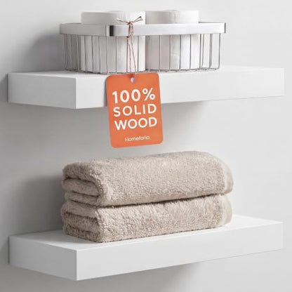 Homeforia 16 Inch Floating Shelves, High-End Solid Pine Wood, Set of 2 - color: Classic White - Soft Neutral Satin, size: 16 inch