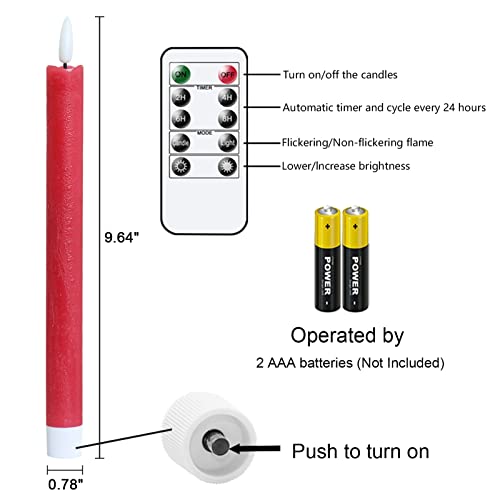 GenSwin Flameless Taper Candles LED Battery Operated Remote Timer Red - color: 6-Red