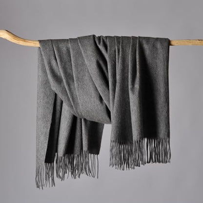 CUDDLE DREAMS Premium Cashmere Throw Blanket with Fringe (Gray) - color: Gray