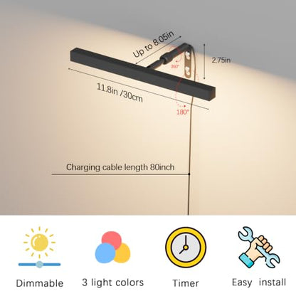 12" LED Picture Light Plug in, 4W Black Art Light - color: Black, size: 12 inch