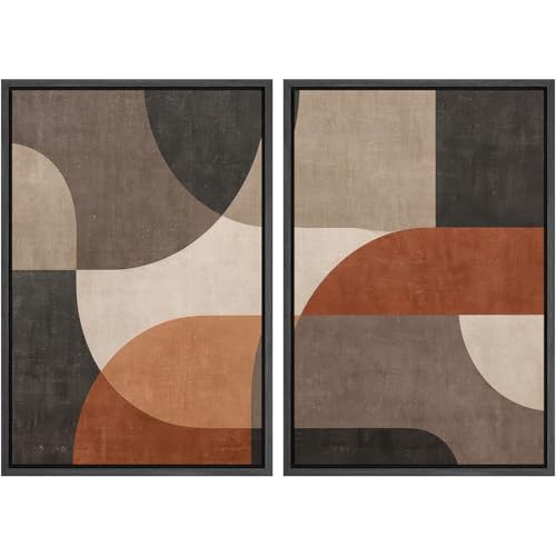 SIGNWIN Framed Canvas Print Wall Art Set Earth Tone Abstract Geometric Shapes Illustrations Graffiti & Street Art Modern Art for Living Room, Bedroom, Office - 16"x24"x2 Black - color: A16-2604-edw12, size: 16"x24"x2 Panels Black
