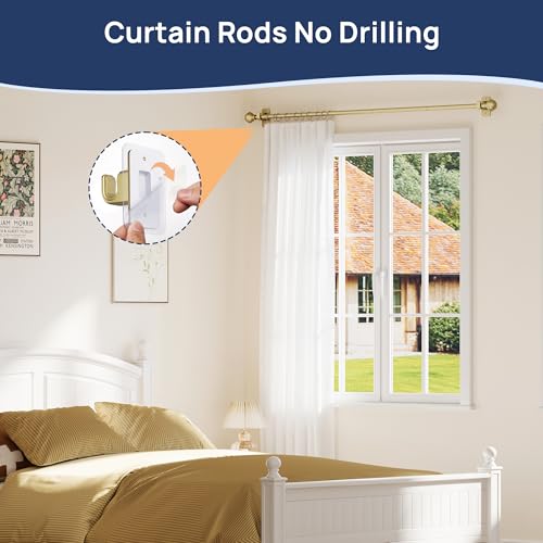 ENJOYBASICS Curtain Rods No Drilling for Renter, 28-60" Adjustable, Gold - color: Gold, size: 27-65"