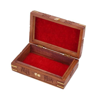 Ajuny Wooden Treasure Chest 8x5 Inch, Hand Carved Eye Floral Jewelry Box