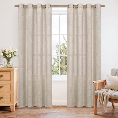 YoungsTex Curtains 84 Inch Length for Living Room, Beige Linen Drapes - color: Natural, size: 52"W x 84"L (Pack of 2)