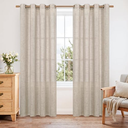 YoungsTex Curtains 84 Inch Length for Living Room, Beige Linen Drapes - color: Natural, size: 52"W x 84"L (Pack of 2)